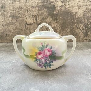 Vtg Rudolstadt Beyer & Bock Germany Sugar Bowl Rose Floral Hand Painted c1931